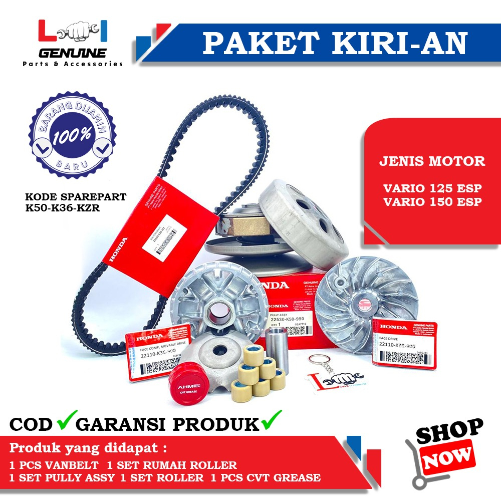 -LOI- PAKET LENGKAP KIRIAN STANDAR CVT PULLEY PULLY SET VARIO 125 ESP &amp; VARIO 150 ESP, RUMAH ROLLER SET KIPAS VARIO 150 &amp; VANBELT VARIO 125/150 ESP