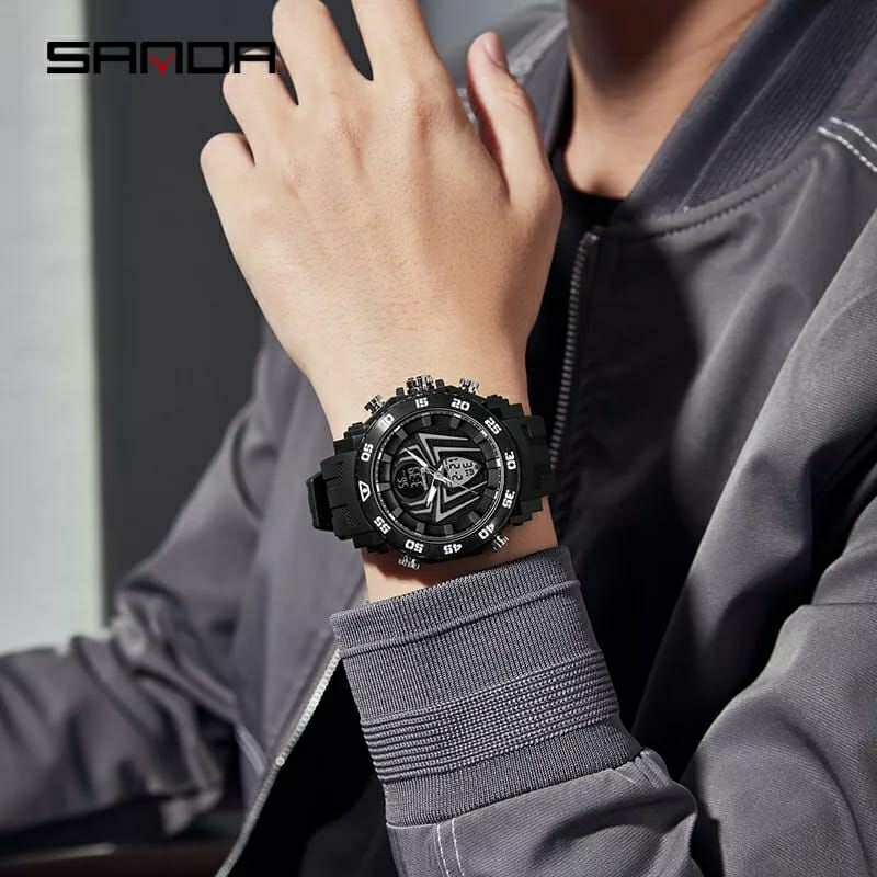 Jam Tangan Sanda Spider Dualtime Original Kuarsa Water Resistance 5 BAR Men Watch's Outdoor