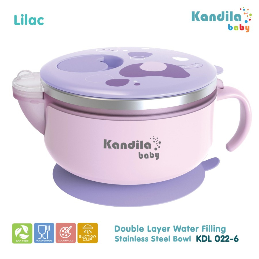 Mangkok Makan Bayi Anak Set Kandila Double Layer Water Filling Stainless Steel Bowl / KDL 022-6