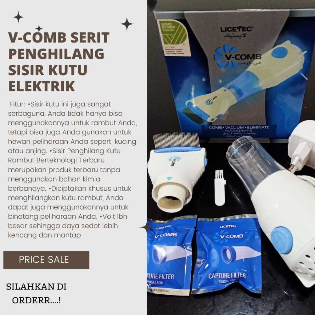 PROMO TERBAIK|V-COMB SERIT PENGHILANG SISIR KUTU ELEKTRIK SERIT RAMBUT VACUM VAKUM VCOMB|