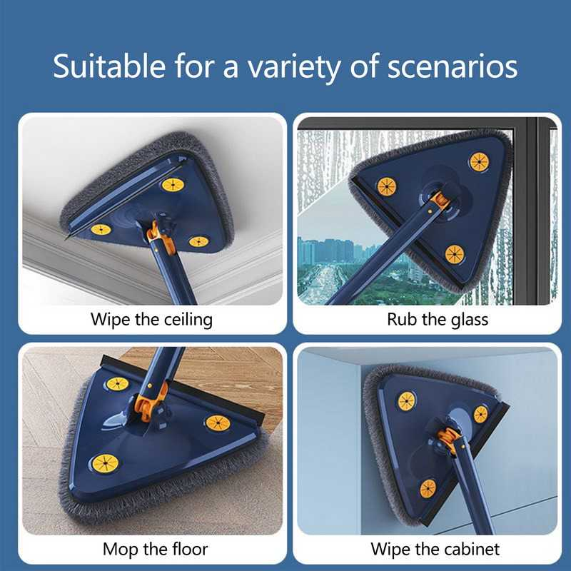 Alat Pel Kain Microfiber Cleaning Mop Triangular 360 Rotating Desain Unik Gagang Teleskopik Kain Mikrofiber