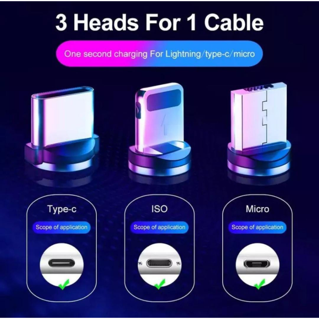 Magnetik Kabel Pengisi Daya Ponsel 3in1 Kabel Charger