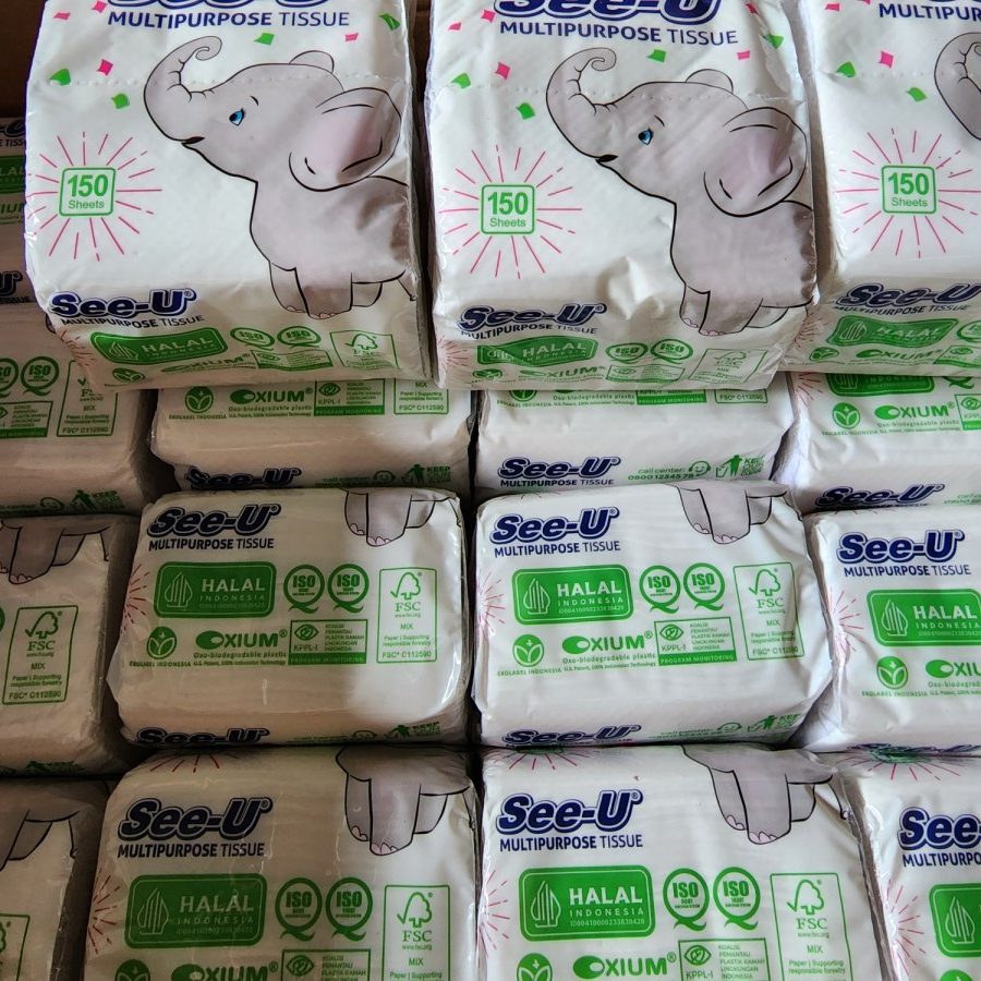 Tissue SEE U Multipurpose Pop Up Gajah 150 Sheet 1 Ply Murah / Tisu meja makan dapur serbaguna lembut