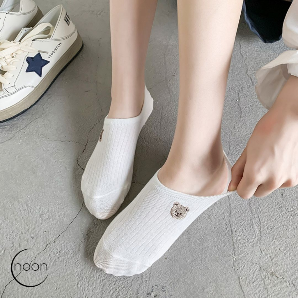 NOON (Pippa) Kaos Kaki Ankle Socks Wanita Korea Putih Tebal rabbit Kelinci Sekolah SMA SMP Olahraga Kerja Gym Sport Kantor Pendek Semata Kaus Kaki Perempuan Remaja Motif Beruang Bear Lucu Imut Import Impor