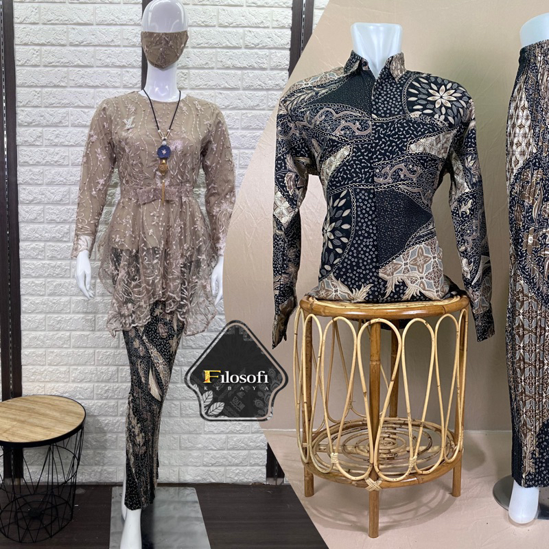 【 Couple Mocca 】BATIK COUPLE LAMARAN / KEBAYA WISUDA / TILE GOMES / BLOUSE TILE / KEBAYA PESTA /  AT