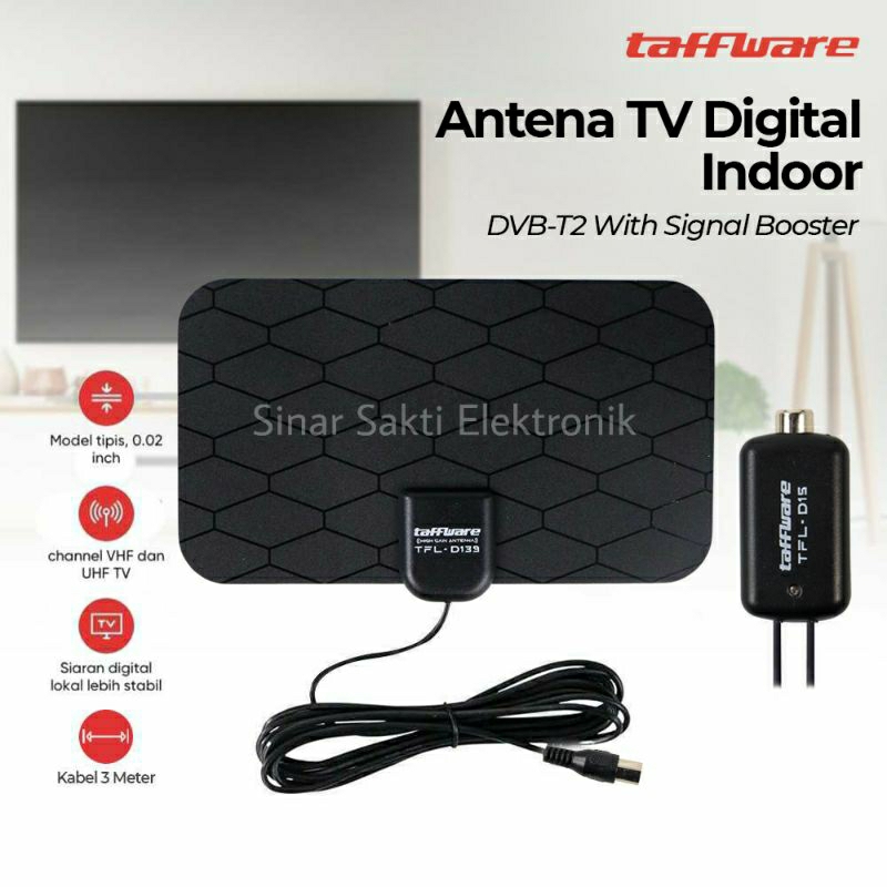 Antena TV Digital Taffware Booster Indoor Dalam Anten Tempel Dinding Antene Analog