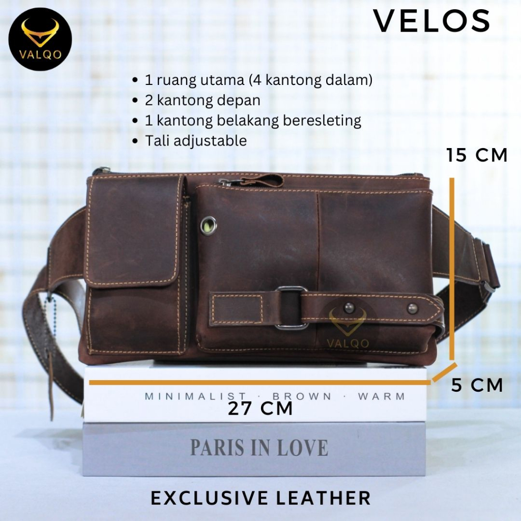 [VALQO] VELOS CH Tas kulit sapi Crazy Horse Waist Bag Sling bag Cowok Tas Pria Tas Dada Tas Selempang Tas Pinggang