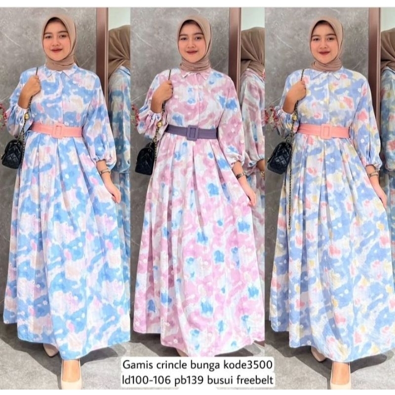 GAMIS CRINKLE LENGAN BALON/BUSUI FRIENDLY