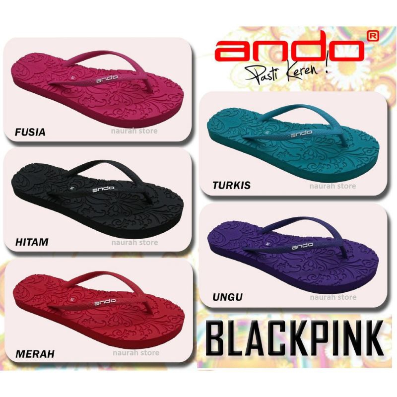 SANDAL ANDO BLACKPINK WANITA - SANDAL JEPIT CEWEK MOTIF BUNGA TIMBUL