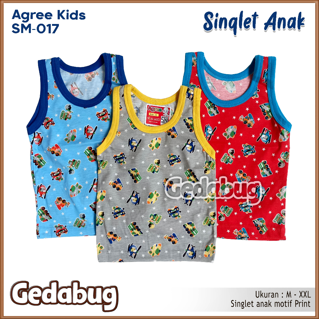 Singlet Anak Agree SM 017  Warna Motif / Kaos Dalam Anak Laki Laki - gedabug