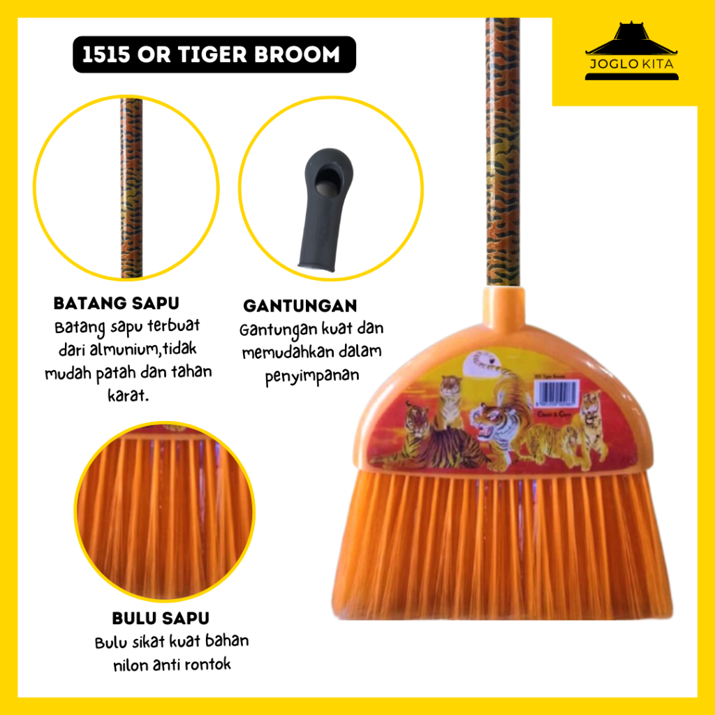 Sapu Lantai/Sapu Plastik/Sapu Panjang/Sapu Harimau Warna Orange/ Sapu Serabut Plastik Kode 1515 OR
