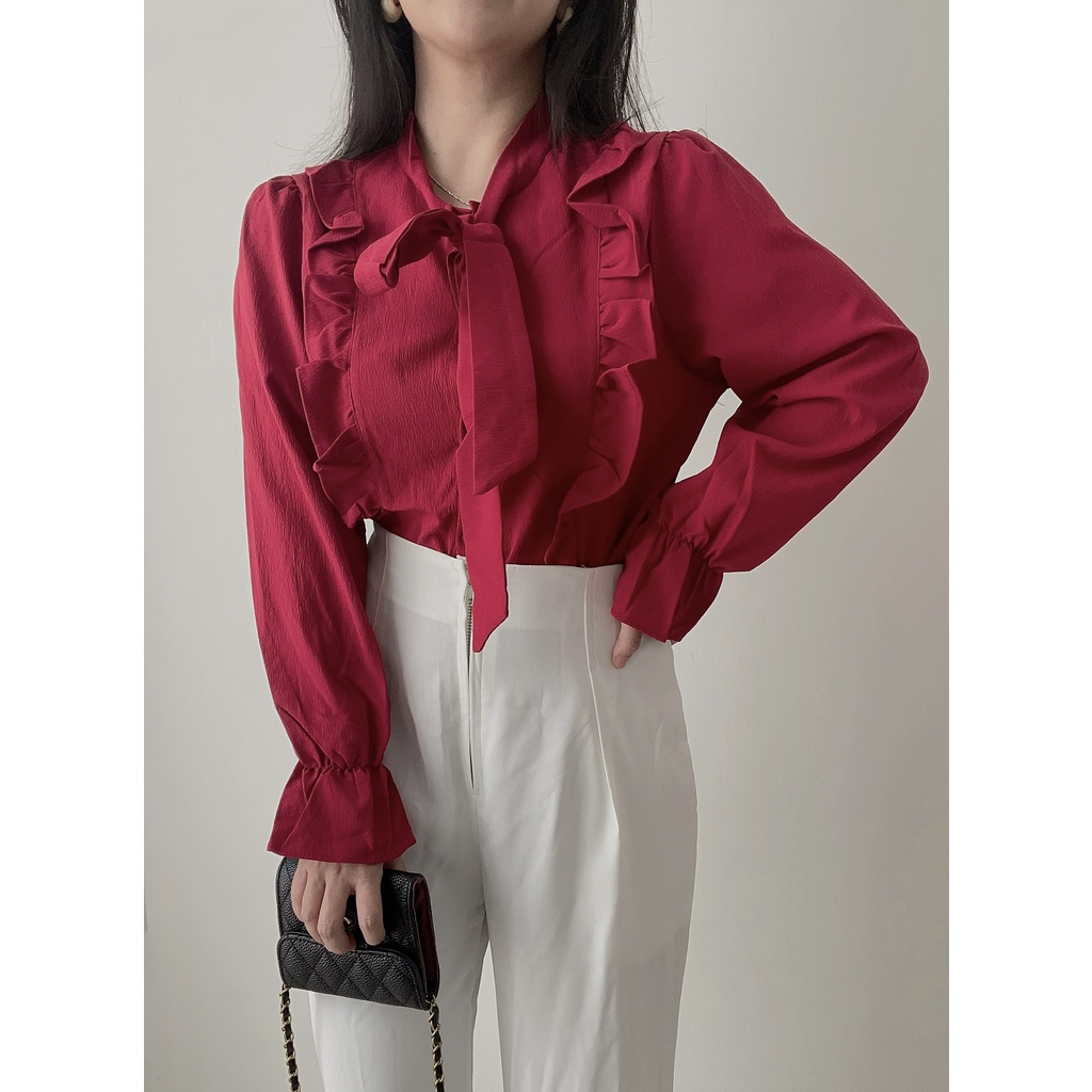 Rosaine Ruffle Blouse Atasan Wanita Terbaru Katun Twiscone