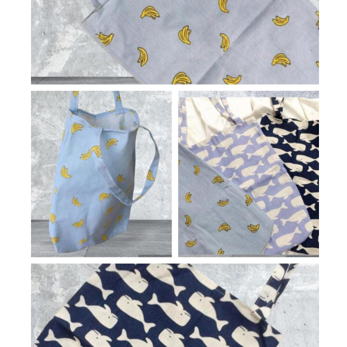 tas tote shoulder bag tas bahu bahan kain linen beraneka motif