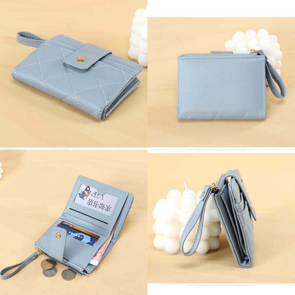 DOMPET LIPAT WANITA MINI IMPORT RESLETING KECIL SLOT KARTU UANG KOIN KULIT BIRU WA689B2 ANNACA PENDEK REMAJA KEKINIAN MURAH CEWEK SIMPLE LUCU PREMIUM KOREA BRANDED BATAM FASHION