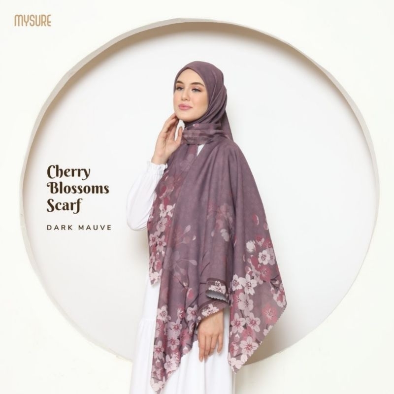 HIJAB SEGIEMPAT MOTIF BLOSSOM CHERRY BY MYSURE