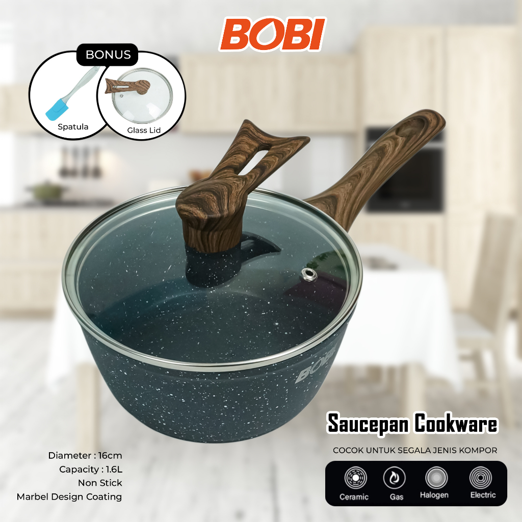 Saucepan Cookware 16cm kode BB-S-16 /// Panci Anti Lengket Pan Kuah Masak Goreng BOBI - Warna Random