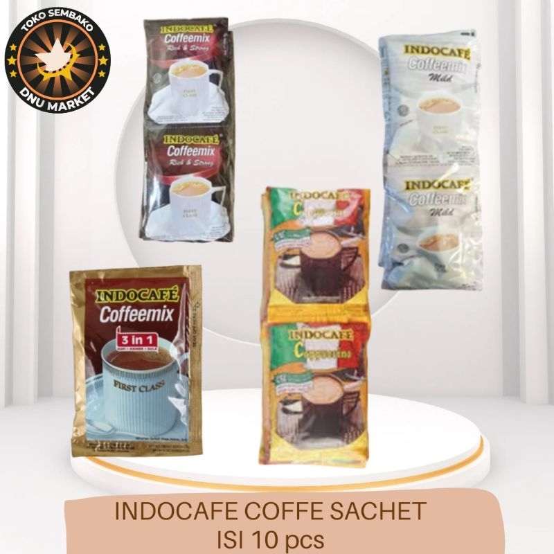 

KOPI BUBUK INDOCAFE COFFEMIX 3-in-1, INDOCAFE COFFEE MIX MILD, INDOCAFE CAPPUCCINO, INDOCAFE COFFEE MIX RICH & STRONG,1 SACHET ISI 10 PCS