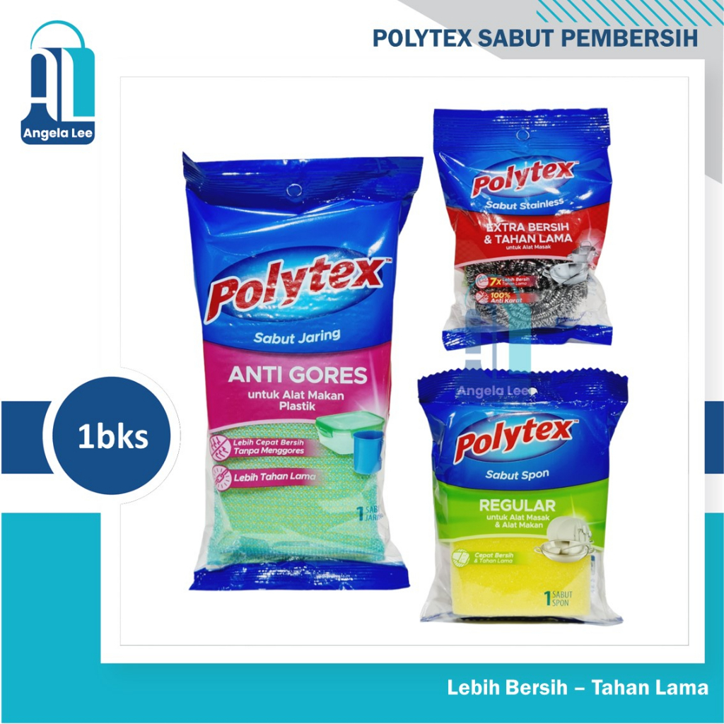 Polytex Sabut Spon Jaring Anti Gores Kawat Stainless Nilon Sabuk sponge busa Cuci Piring ekonomis