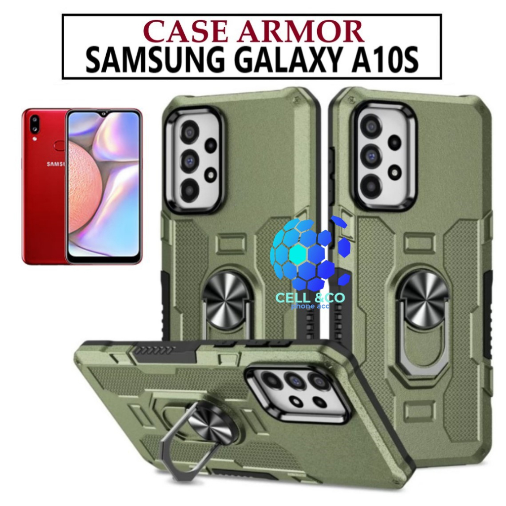 Case Armor SAMSUNG A10S Iring Cincin Magnetic Kesing Hp Protect kamera Premium Hard Case Standing Robot Pelindung Kamera