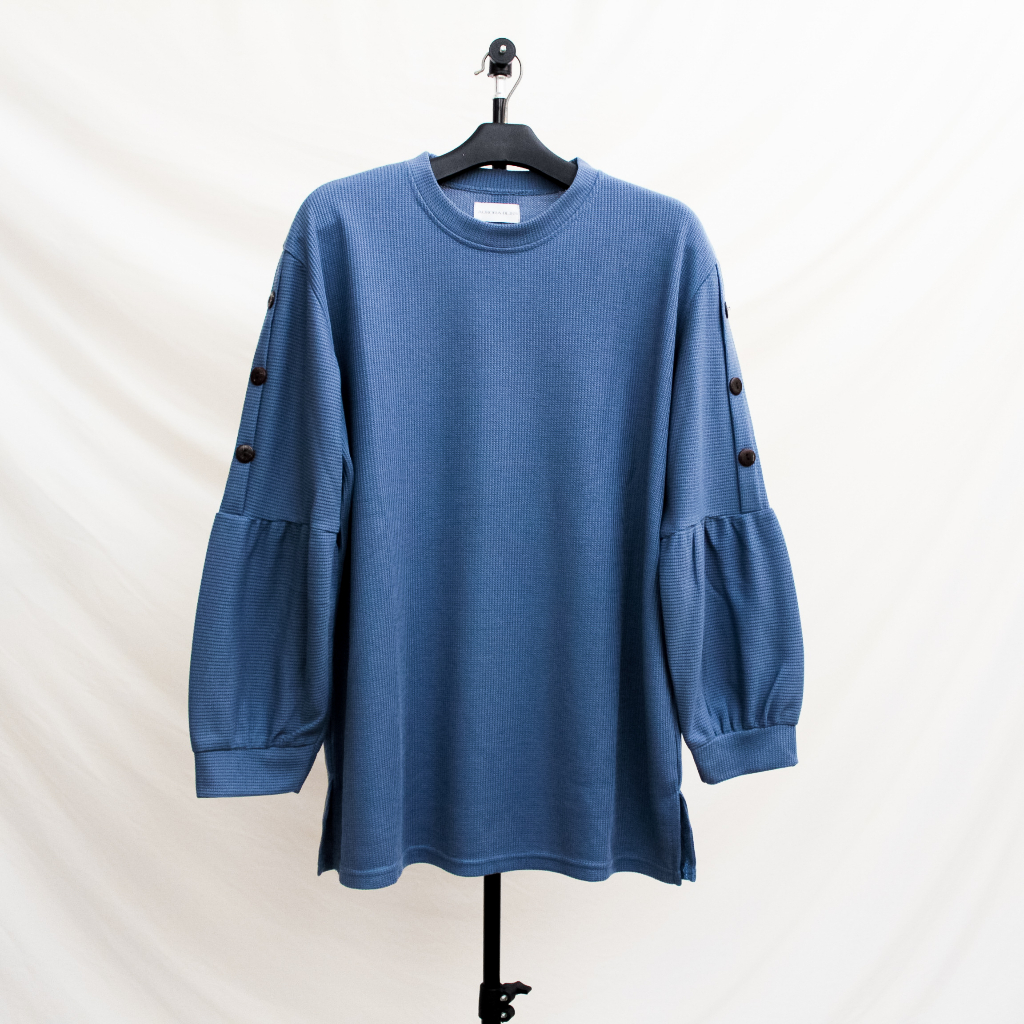 Waffle Blouse Lengan Balon DENIM | Blouse Wanita | Atasan Wanita