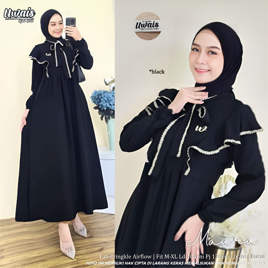 TERMURAH MAURA DRESS CRINCLE AIRFLOW // LARASATI GAMIS RENDA DAILY BUSUI TERBARU 2023 LD 110 CM ABAYA DRESS MAXY