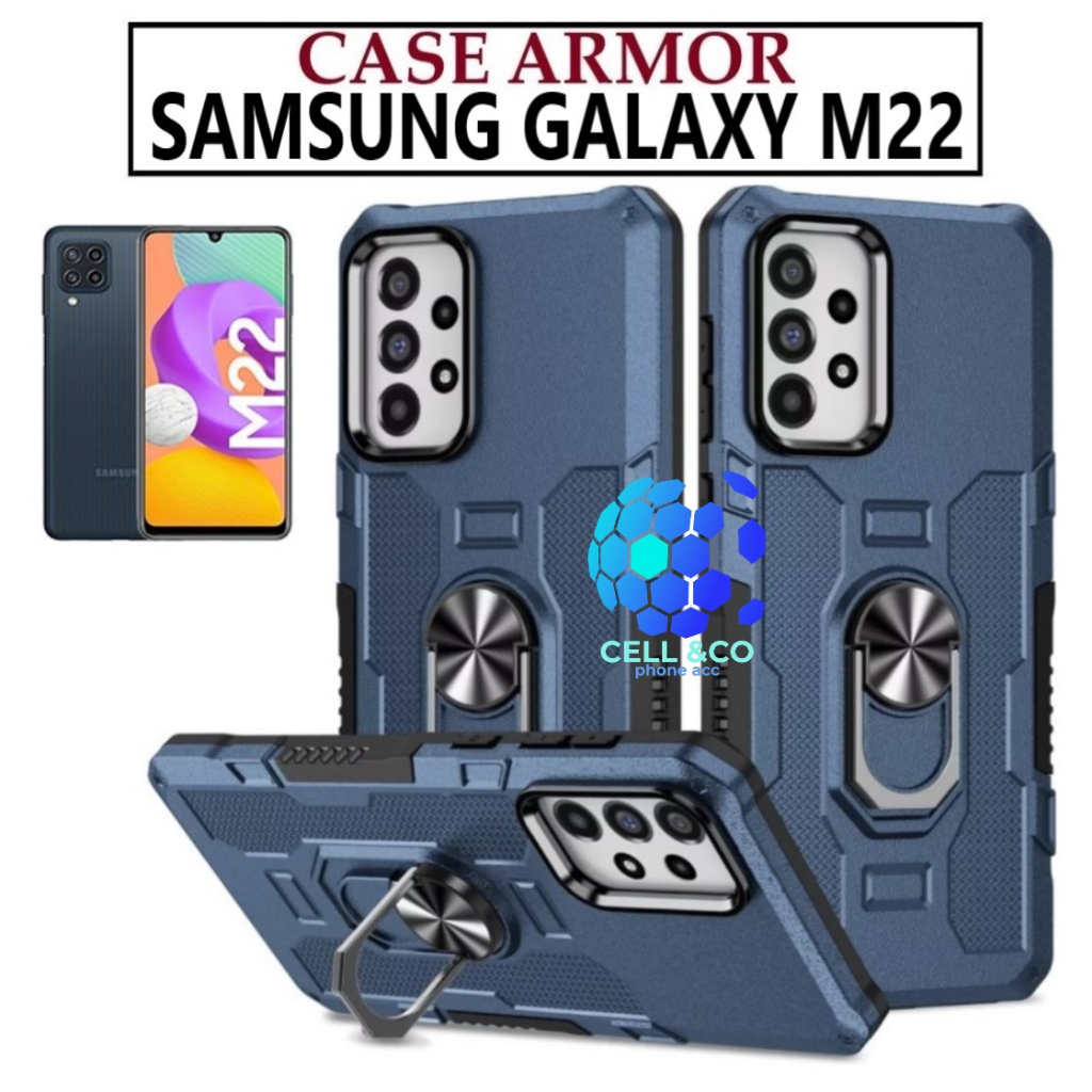 Case Armor SAMSUNG M22 Iring Cincin Magnetic Kesing Hp Protect kamera Premium Hard Case Standing Robot Pelindung Kamera