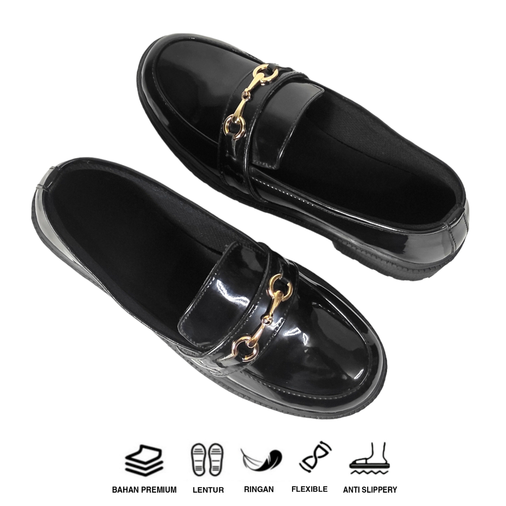 Sepatu Docmart Wanita Sepatu Loafers Sneakers Slip On Sepatu Fashion Wanita Hitam Glosy