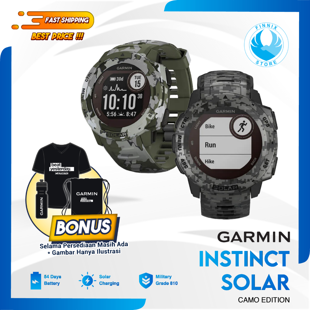 GARMIN Instinct Solar Camo GPS Running Smartwatch - Garansi Resmi TAM