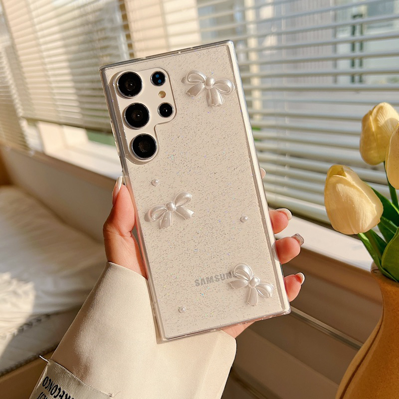 Pearl Crush Soft Case with Ribbon Case Tpu Glitter Xiaomi 12 12 Pro 12 Lite Redmi Note 12 12c Samsung M14 M52 M12 Vivo V27 V27e Oppo A78 Reno 8T 4G 5G