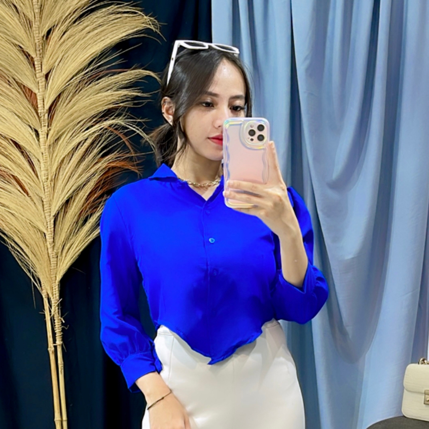 RX FASHION - ATASAN KEMEJA CROP PUFF CHIA LENGAN PANJANG BAJU CROP