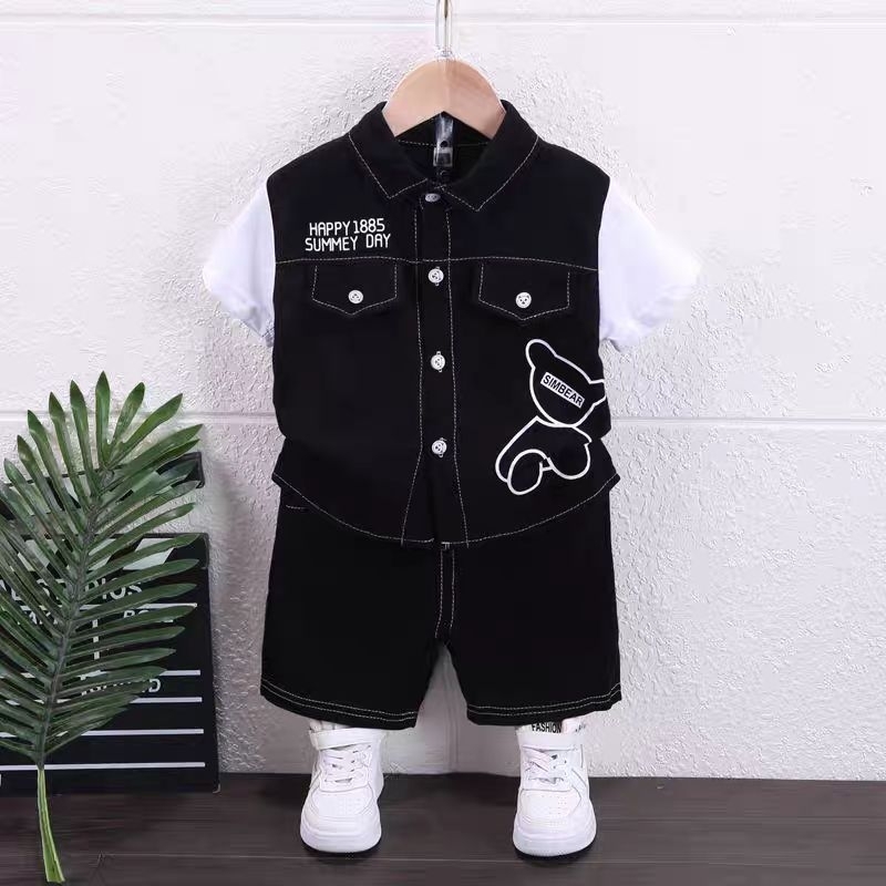 GENEJIRO-KEMEJA SIMBEAR /SETELAN KEMEJA  ANAK LAKI LAKI/LENGAN PENDEK/1-4TAHUN/COD