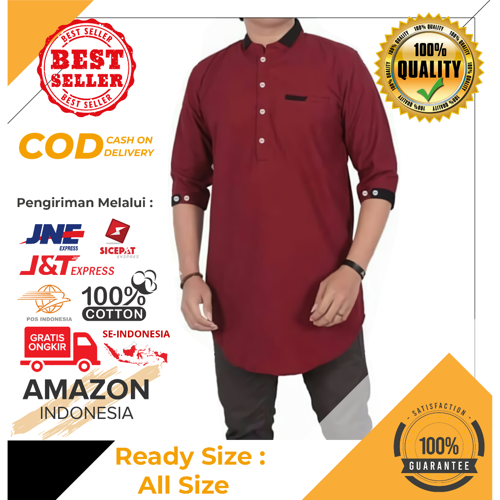 Baju Koko Pria Lengan 3/4 Motif Polos Warna Maroon Toyobo - Baju Koko Pria Dewasa - Busana Muslim Pria - Baju Lebaran Pria - Koko Pria Dewasa - Muslim Pria - Baju Kokoh - Baju Koko Batik - Koko Batik Pria - Alqorni - Baju Ramadhan - Seragam Hadroh