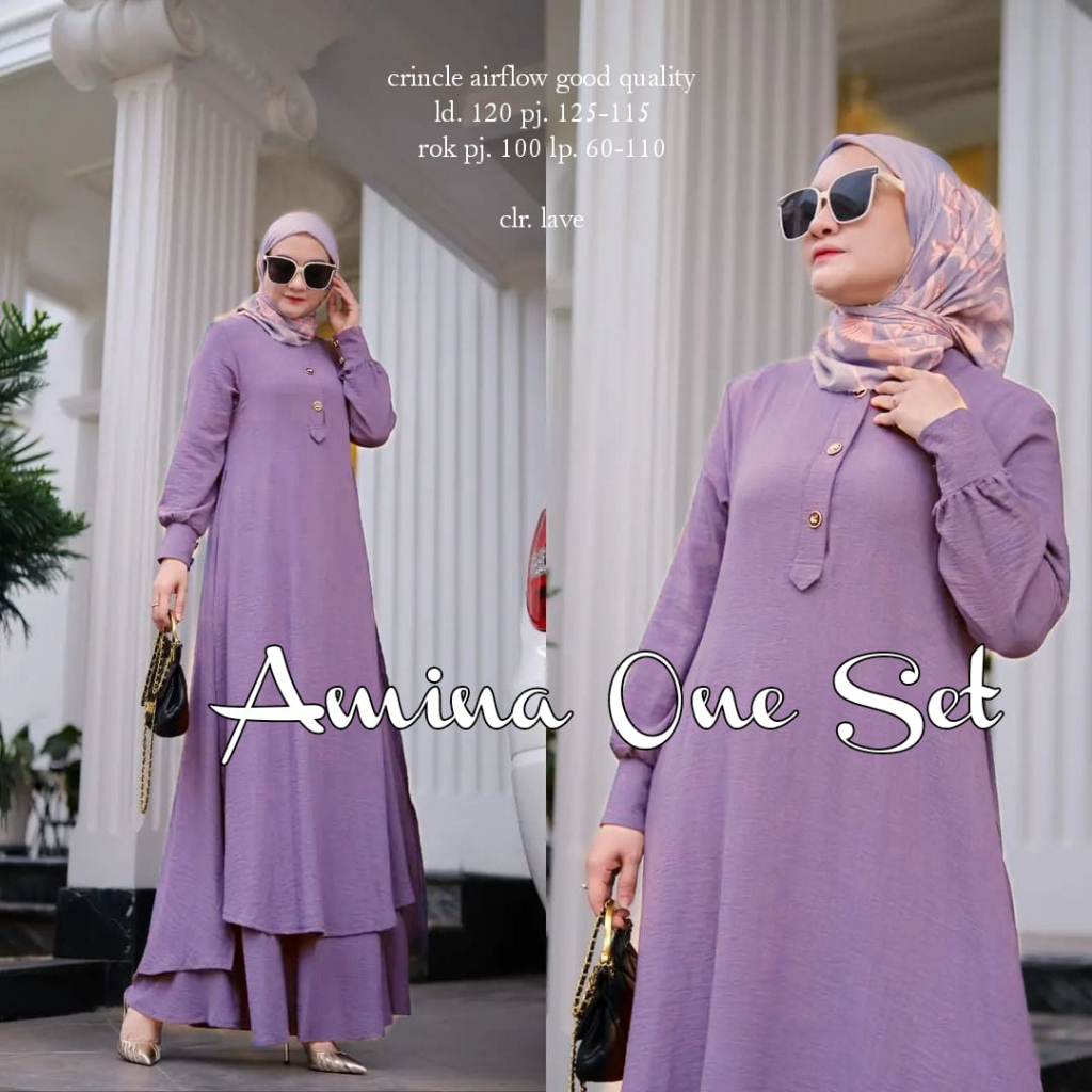 Amina One Set Setelan Wanita Muslim Crinkle Airflow Good Quality