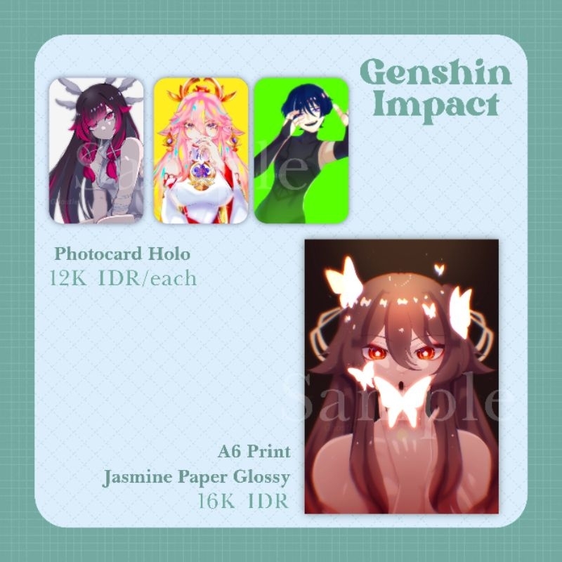 Genshin Impact Art Print Photocard Hu Tao Columbina