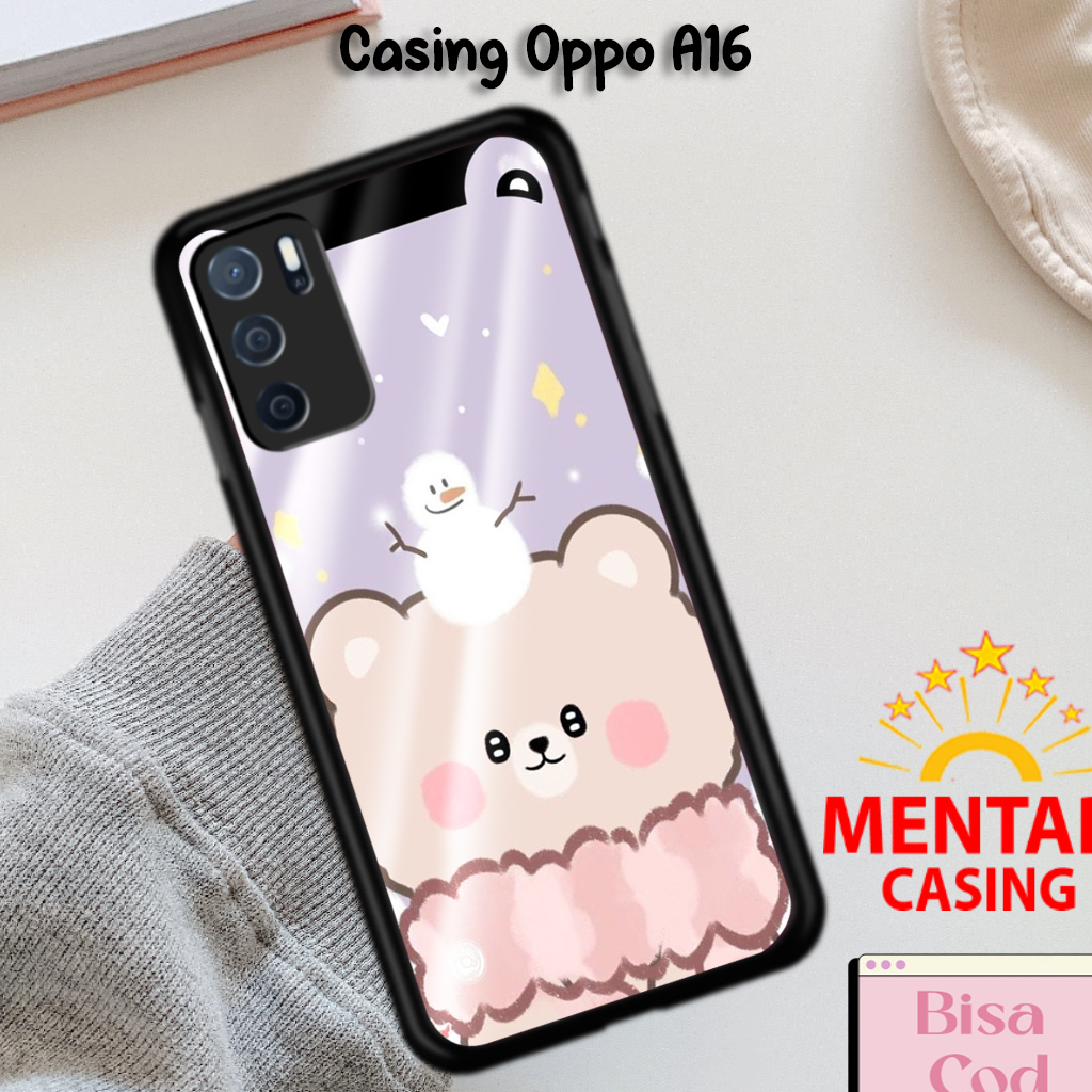 Mentari Casing Hp OPPO A16 Case OPPO A16 Motif BEAR02 Case Hardcase Softcase Estetik Premium Glossy 