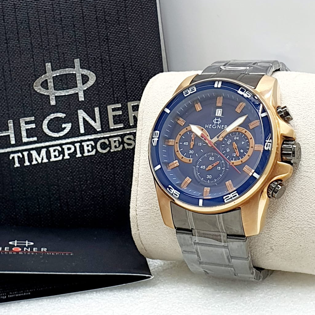 Jam Tangan Pria Original Hegner 9001 Rantai Stainless Steel Chono Aktif Garansi 1 Tahun