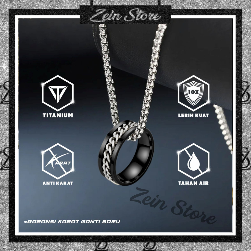 Kalung Titanium Pria Wanita Bandul Liontin Ring Spiner Premium Necklace Cowok Cewek Unisex