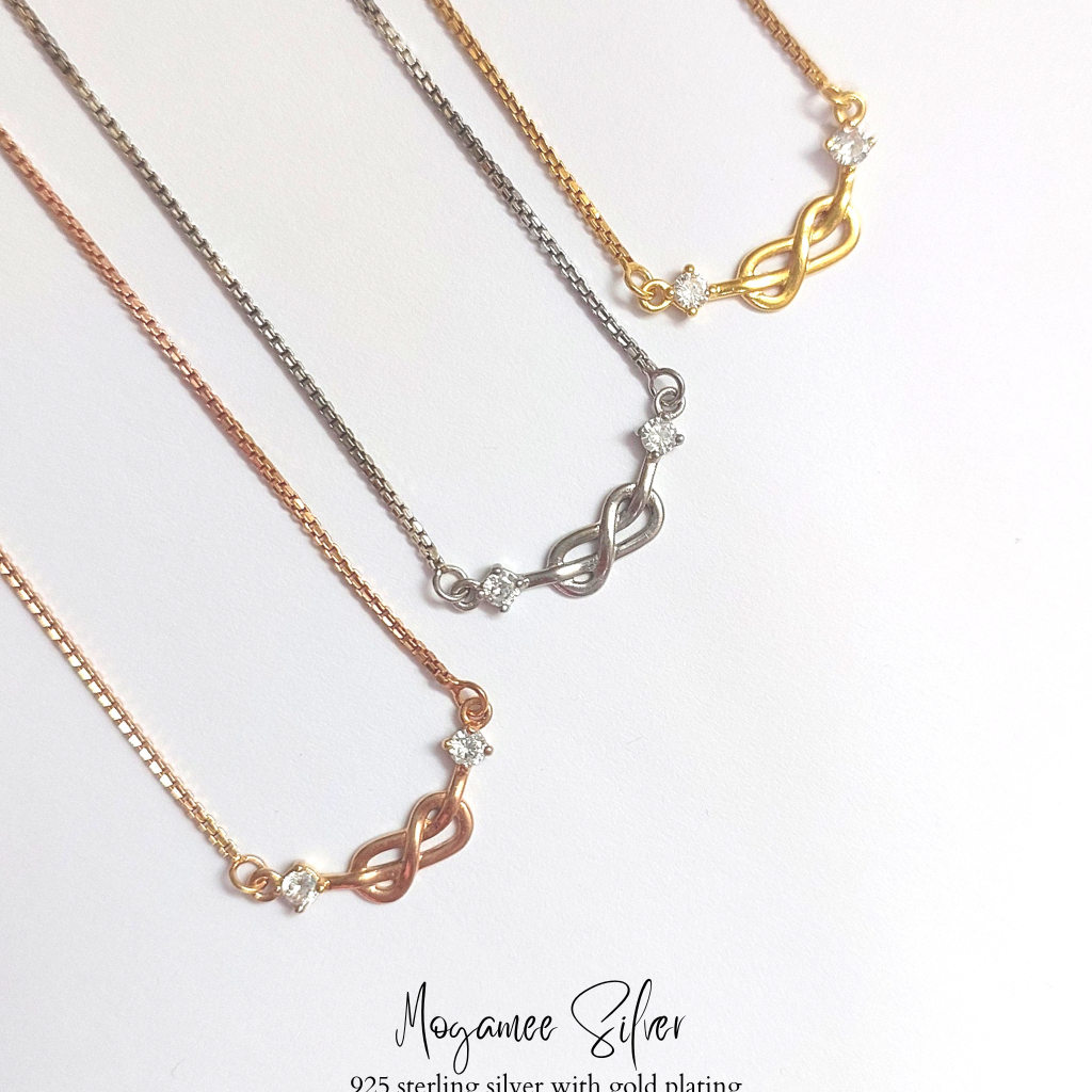 Kalung Perak Asli Lapis Emas Infinity Necklace Sterling Silver 925 with Gold Plating