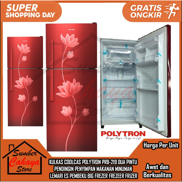 [Kargo] KULKAS COOLCAS POLYTRON PRB-219 DUA PINTU PENDINGIN PENYIMPAN MAKANAN MINUMAN SAYURAN IKAN D