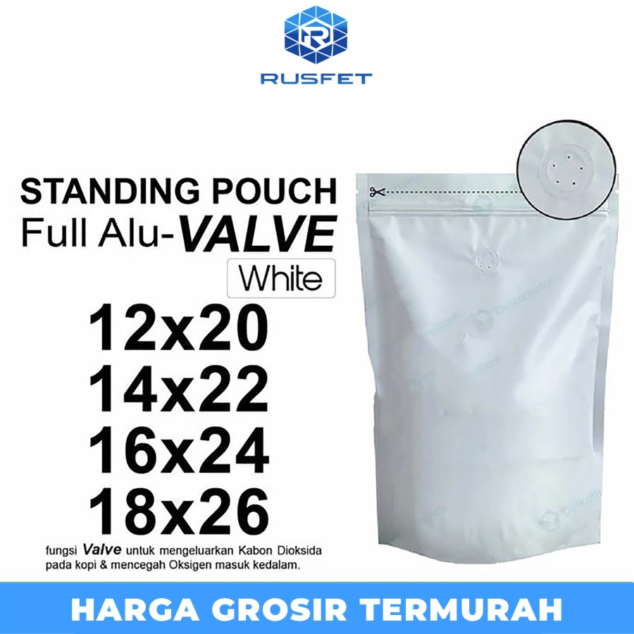 Standing Pouch WHITE VALVE NON WINDOW ZIPLOCK plastik klip Foil PUTIH