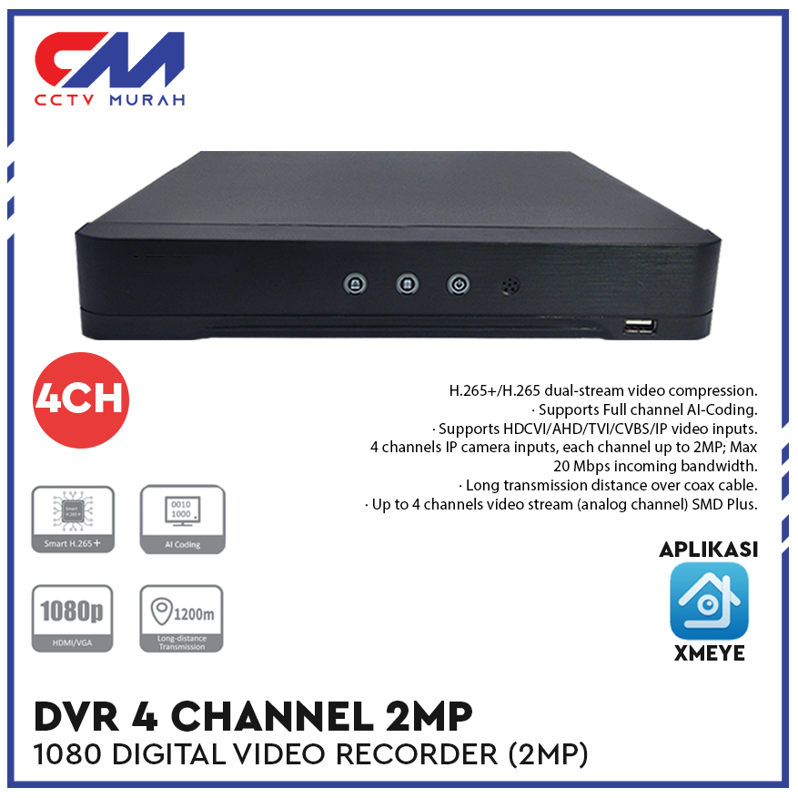 DVR 4 Channel Xmeye Resolusi 1080p Full HD/DVR CCTV 4 Channel Xmeye Full HD