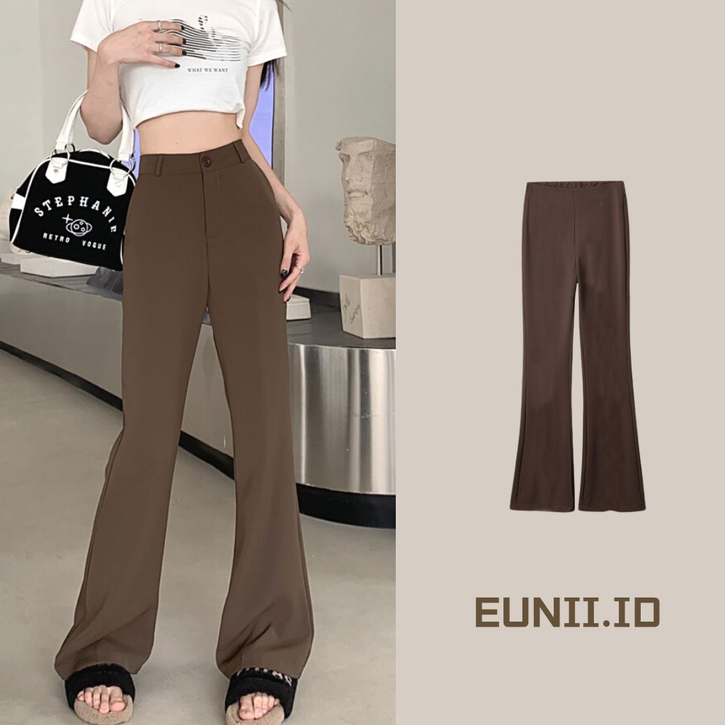 EUNII Korean Style Celana Flare Stretch Wanita Highwaist Jens