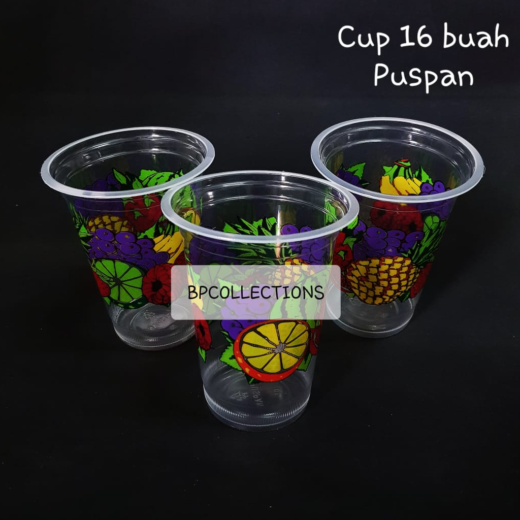 1DUS GELAS PLASTIK 14oz 16OZ BUAH SABLON PRINTING CUP 16 TEBAL MOTIF JUS BENING OZ BUBBLE PUSPAN GOJ