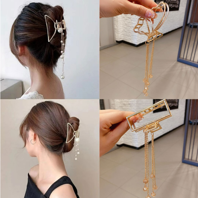 Jepit PREMIUM Rambut Bunga Korea Wanita Jedai Acrylic Mutiara Manik Pita / Hair Claw Clip Geometric CBKS LC