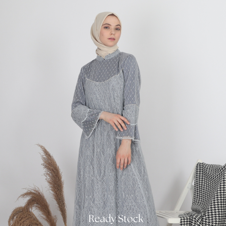 Gamis Brokat Abu Kombinasi by Syaira Butik