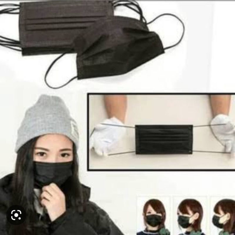 MASKER EARLOOP HITAM 3 PLY ISI 50 PCS/BOX SEMARANG