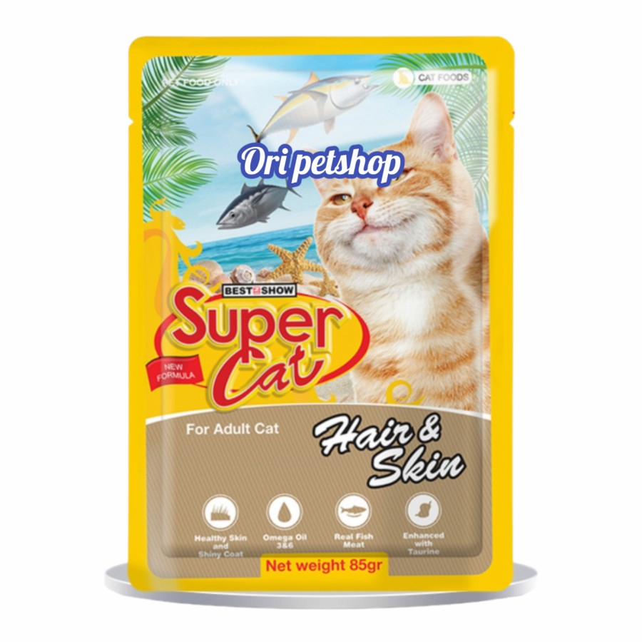 (12x) SUPERCAT Pouch Adult Hair &amp; Skin Makanan Basah Sachet 85gr