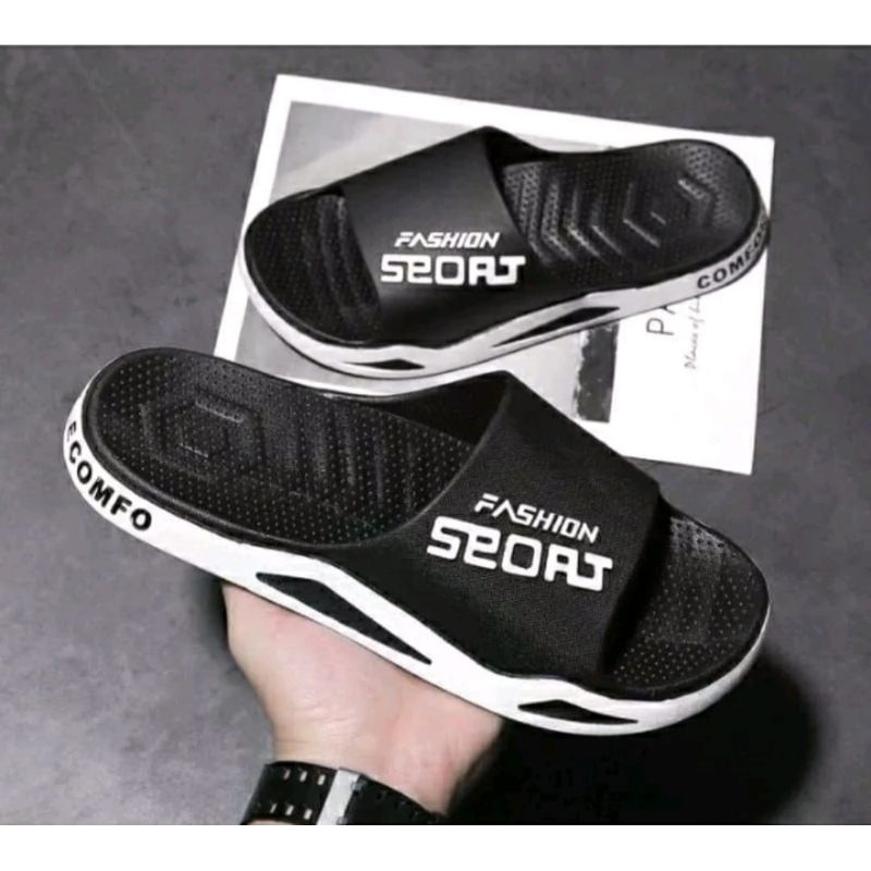 SANDAL SELOP IMPORT PRIA SANDAL KARET KEKINIAN-Hitam