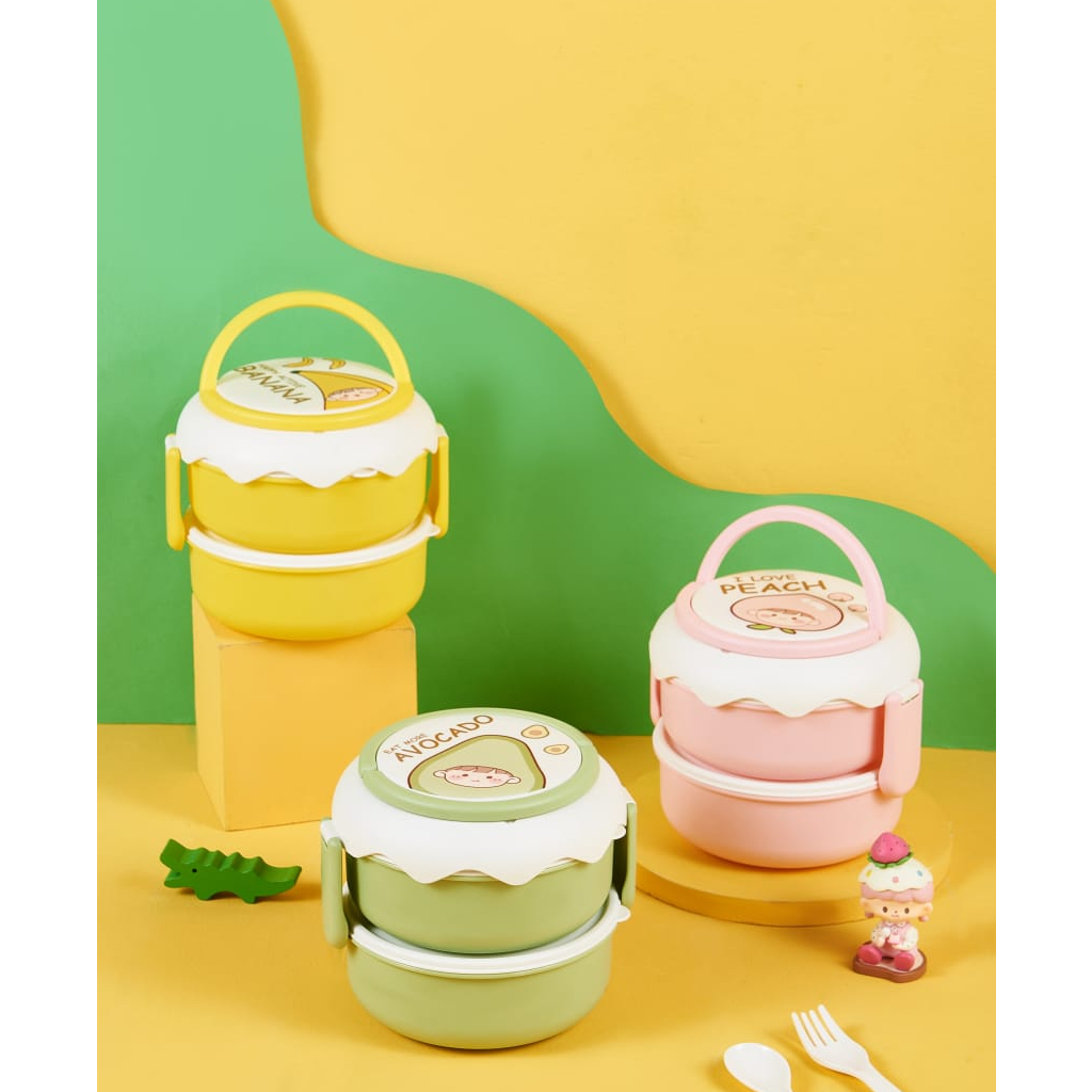 LUNCHBOX//KOTAK MAKAN BULAT DUA TINGKAT KARAKTER KD 6365 dan PERSEGI DUA TINGKAT KD6363