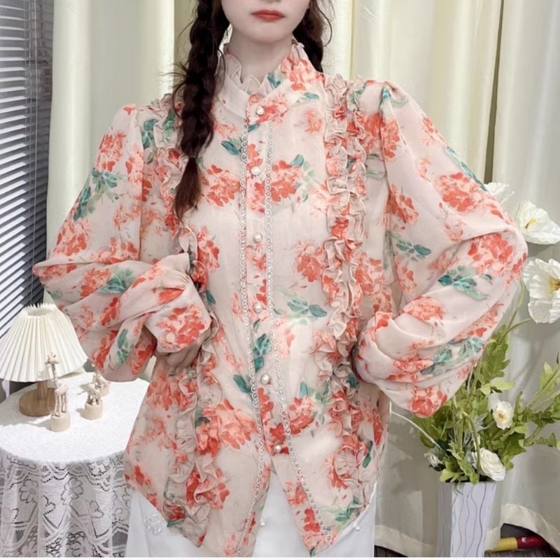 MDLV ~ 7722# Shierly Ruffled Shirt Blouse Flower